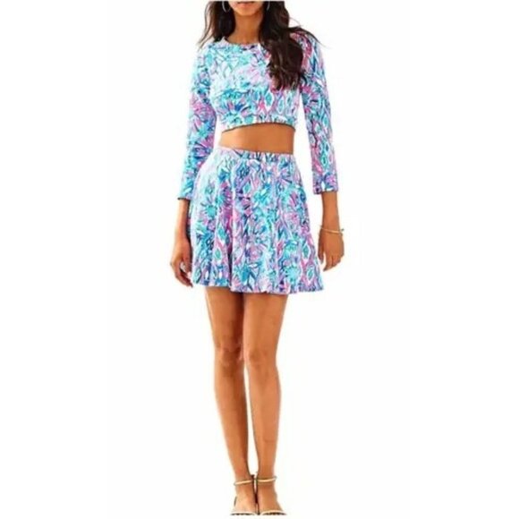 Lilly Pulitzer Carlita Set 2-Piece Crop Top & Skort Large Vibrant Pattern Cotton - Picture 1 of 12